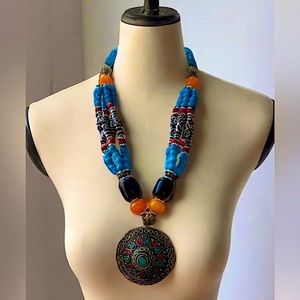 ANTIQUE ETHNIC MIXED BEADS NECKLACE PENDANT